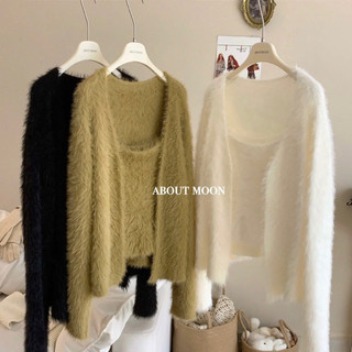 SET 2 Món Áo Cardigang Lông + Áo Hai Dây Hàn Quốc Basic Trendy QCCC ( Ảnh thật ) | Dami.Studio