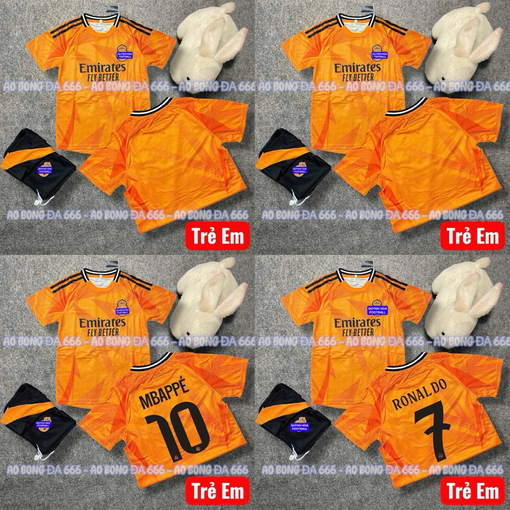 Áo Bóng Đá, Áo Đá Banh / Trẻ Em CLB real madrid 2024 / 2025 - Vải Mè Kim Cao Cấp - in Sẵn Tên