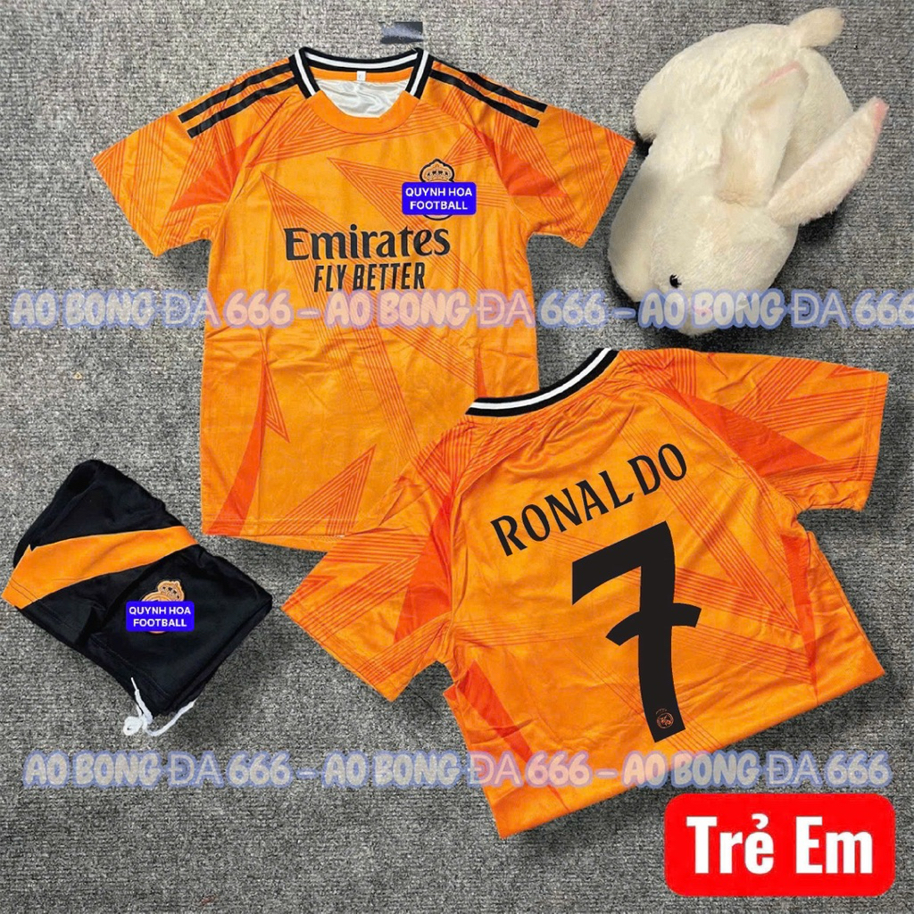 Áo Bóng Đá, Áo Đá Banh / Trẻ Em CLB real madrid 2024 / 2025 - Vải Mè Kim Cao Cấp - in Sẵn Tên