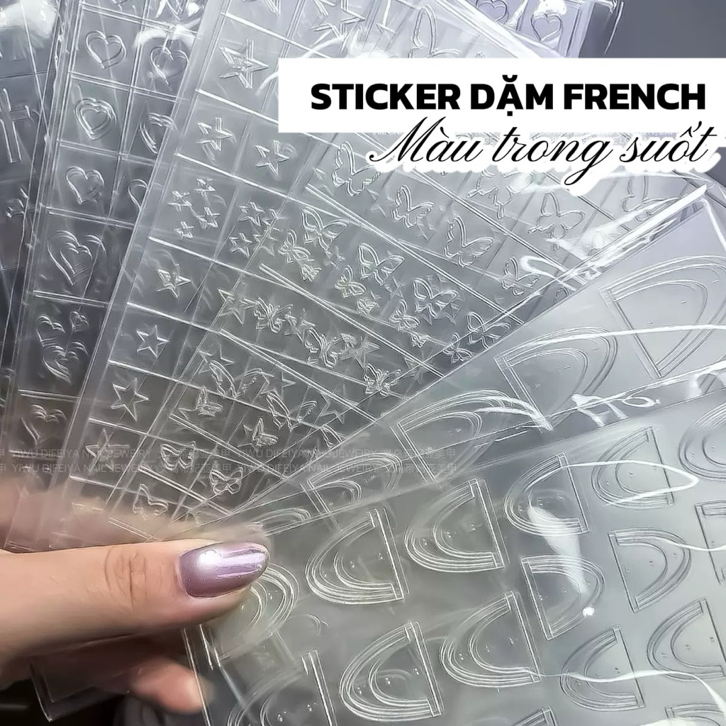 Sticker dặm French đầu móng trong suốt – họa tiết ren, siêu dẻo
