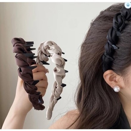 Băng đô gợn sóng bện vải tiểu thư phong cách Hàn Quốc, chống trơn trượt với kẹp tóc chắc chắn