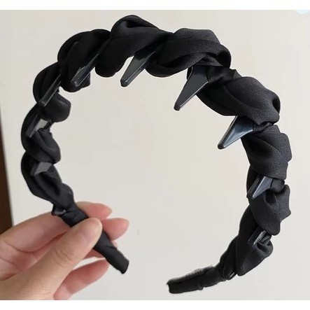 Băng đô gợn sóng bện vải tiểu thư phong cách Hàn Quốc, chống trơn trượt với kẹp tóc chắc chắn