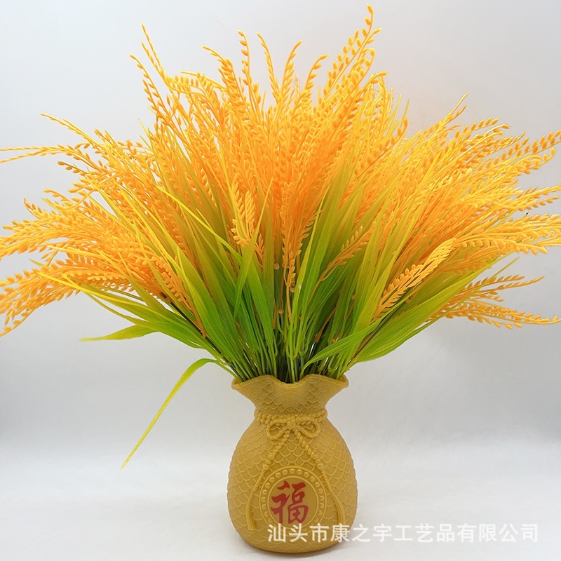 Cụm bình lúa tài lộc - Cây lúa nhựa PVC cao 42cm chín vàng trĩu bông giống thật, trang trí phòng, thần tài