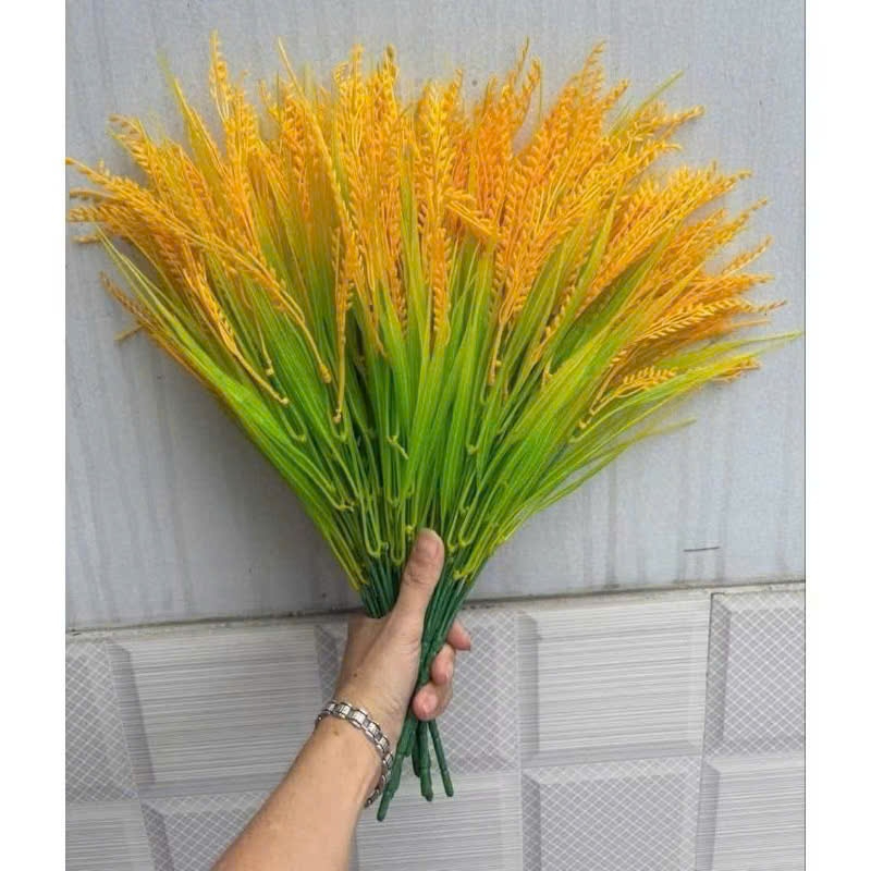 Cụm bình lúa tài lộc - Cây lúa nhựa PVC cao 42cm chín vàng trĩu bông giống thật, trang trí phòng, thần tài