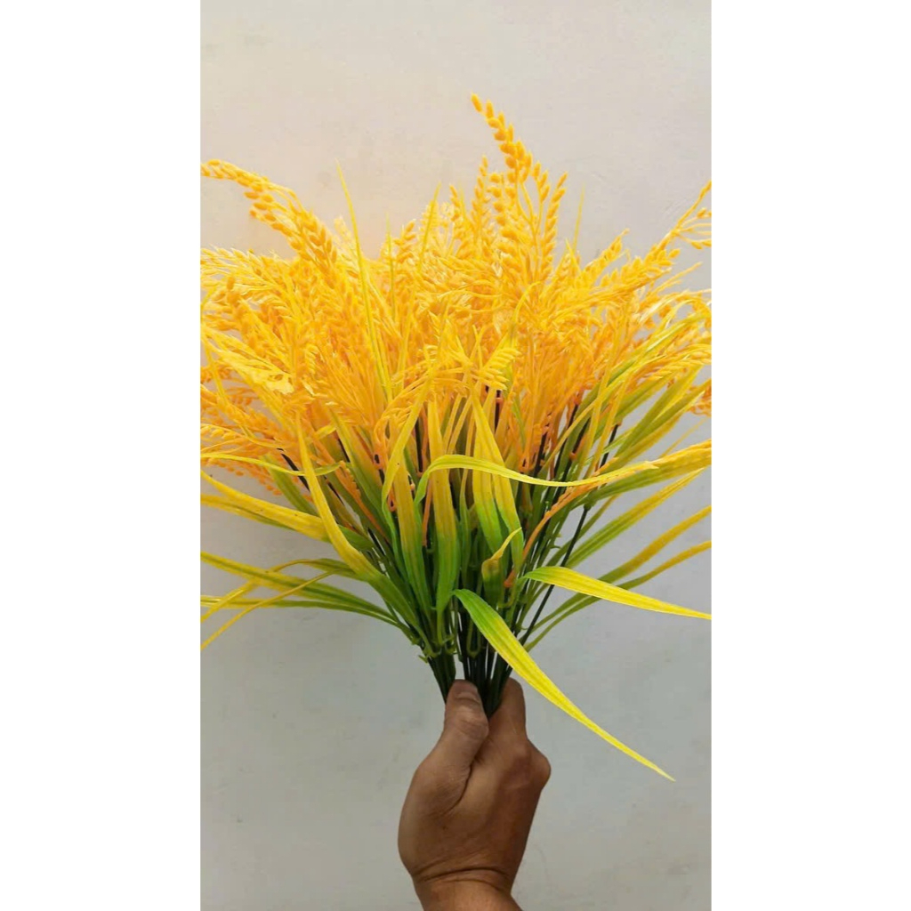 Cụm bình lúa tài lộc - Cây lúa nhựa PVC cao 42cm chín vàng trĩu bông giống thật, trang trí phòng, thần tài