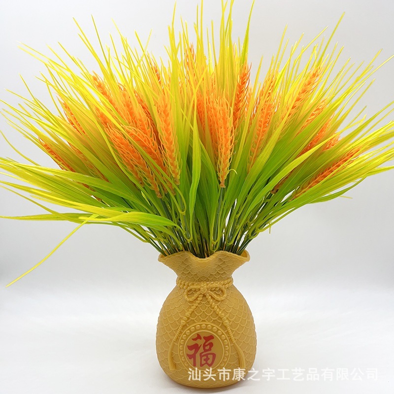 Cụm bình lúa tài lộc - Cây lúa nhựa PVC cao 42cm chín vàng trĩu bông giống thật, trang trí phòng, thần tài