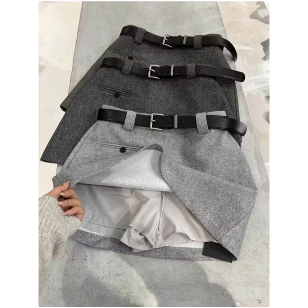 Chân Váy Chữ A Ngắn 38cm Dạ Ép Có Lót Quần Tặng Kèm Dây Da SHOPNGOCTRANG19 CV189
