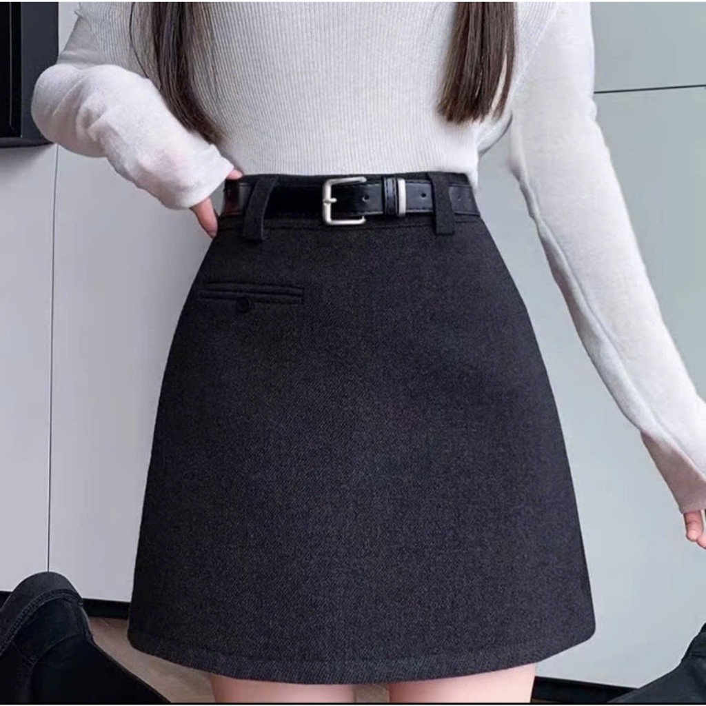 Chân Váy Chữ A Ngắn 38cm Dạ Ép Có Lót Quần Tặng Kèm Dây Da SHOPNGOCTRANG19 CV189