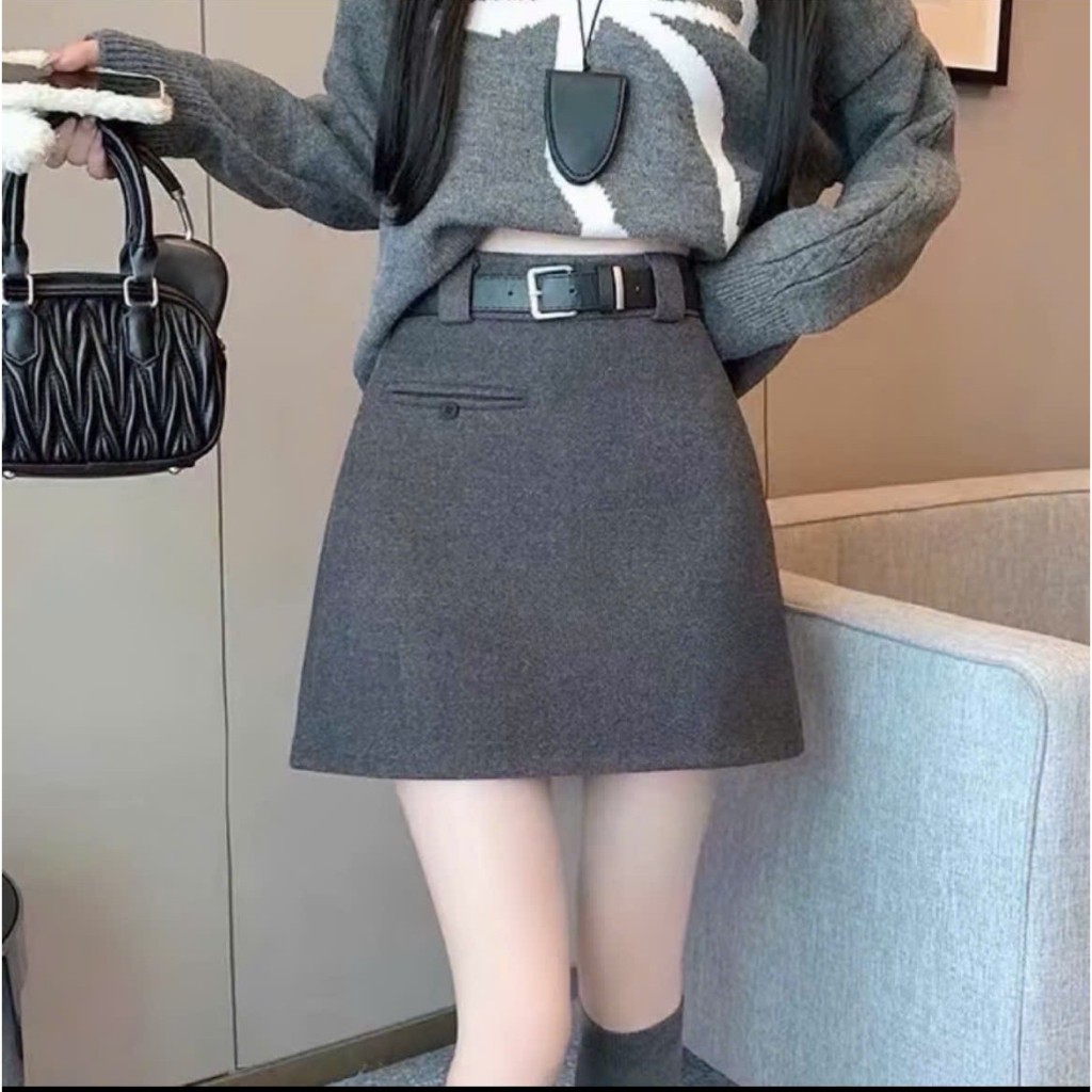 Chân Váy Chữ A Ngắn 38cm Dạ Ép Có Lót Quần Tặng Kèm Dây Da SHOPNGOCTRANG19 CV189