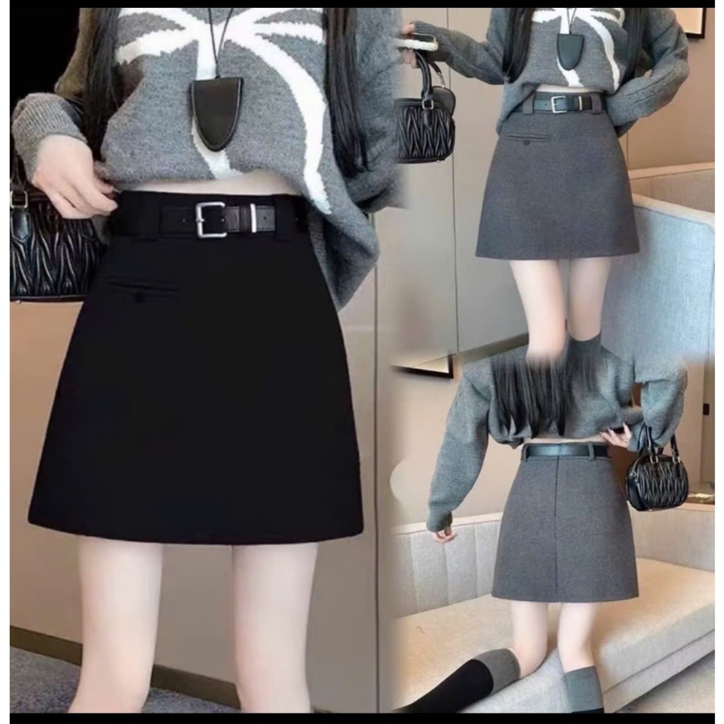 Chân Váy Chữ A Ngắn 38cm Dạ Ép Có Lót Quần Tặng Kèm Dây Da SHOPNGOCTRANG19 CV189