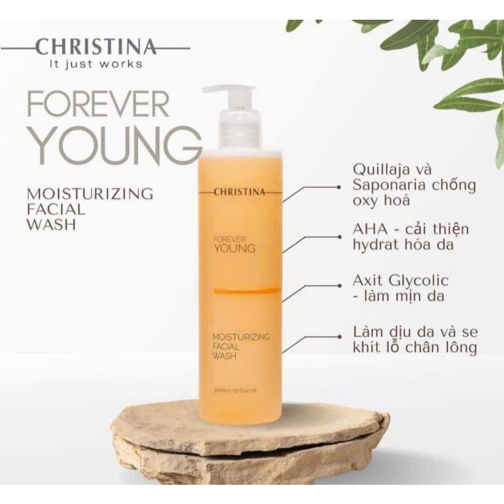 Sữa Rửa Mặt + Toner Christina Forever Young Cân Bằng Dưỡng Ẩm, Nước Hoa Hồng 300ML