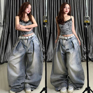 Quần Jeans Ống Rộng Form Cong Gấp Nếp Siêu Đẹp Xanh Wash Loang Vải Dày Bụi Bặm Cá Tính Streetstyle Unisex M.I.O STORE