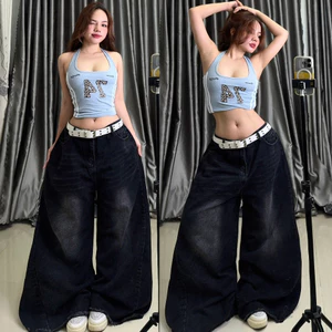 Quần Jeans Ống Rộng Loe Nhẹ Basic Màu Đen Wash Ống Tua Rua Cá Tính Streetstyle Unisex M.I.O STORE