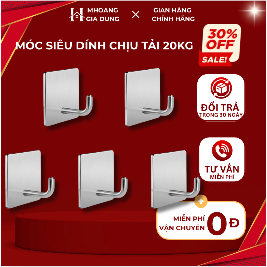 Set Móc Treo Đồ Inox Siêu Dính Dán Tường Gạch, Men, Kính 4,5*4,5cm Tải trọng lên tới 20kg