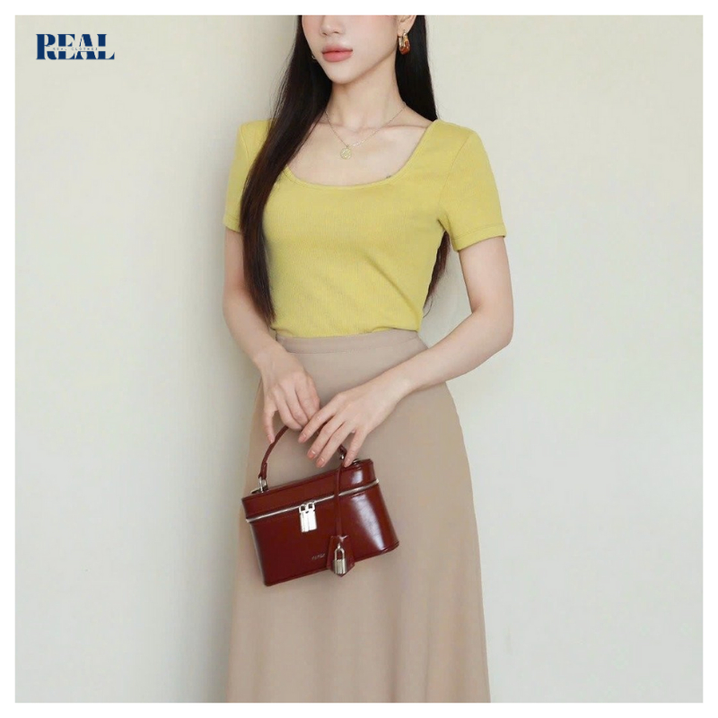 Áo cổ U tay ngắn REAL CLOTHE (tổng hợp màu), thun 4 chiều, vải mát