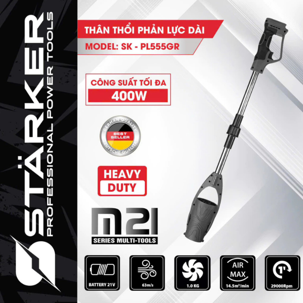 Máy Thổi Phản Lực Cán Dài STARKER SK-PL555GR Động Cơ Lõi Đồng - Thổi Lá, Thổi Bụi, Chân Pin Phổ Thông
