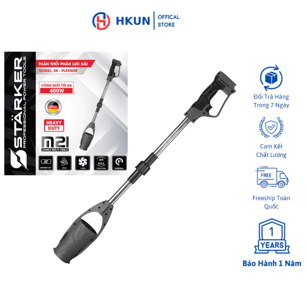 Máy Thổi Phản Lực Cán Dài STARKER SK-PL555GR Động Cơ Lõi Đồng - Thổi Lá, Thổi Bụi, Chân Pin Phổ Thông