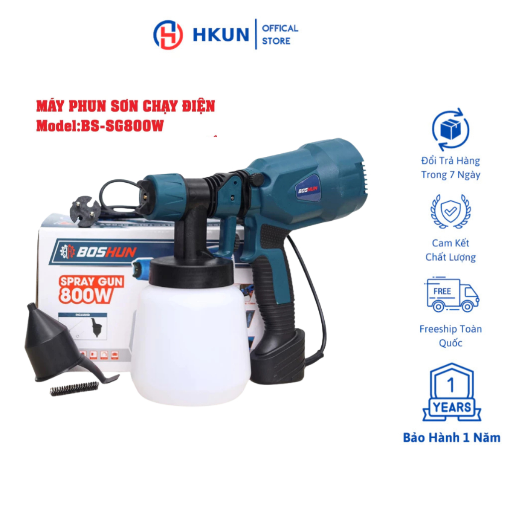 Máy Phun Sơn BOSHUN BS-SG800W, Ruột Đồng 100%, Công Suất 800w, Bình 1000ml, Kim Phun Bằng Đồng