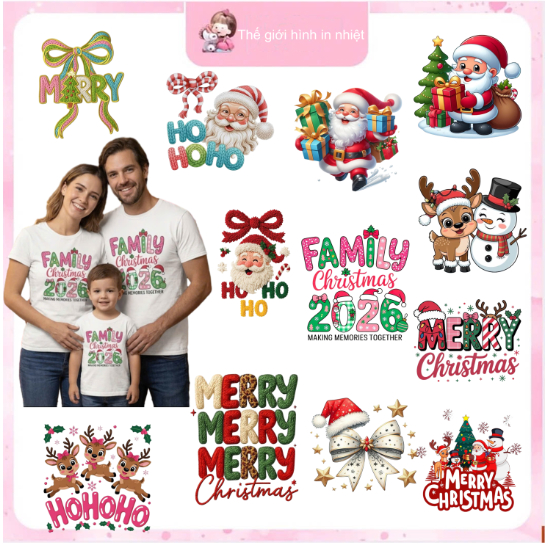 Hình in pet ủi nhiệt-Hình ủi quần áo tại nhà bằng bàn ủi-Mẫu trang trí mùa NOEL -Nhiều mẫu nhiều size