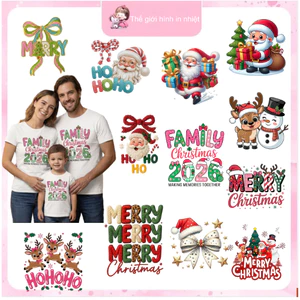 Hình in pet ủi nhiệt-Hình ủi quần áo tại nhà bằng bàn ủi-Mẫu trang trí mùa NOEL -Nhiều mẫu nhiều size