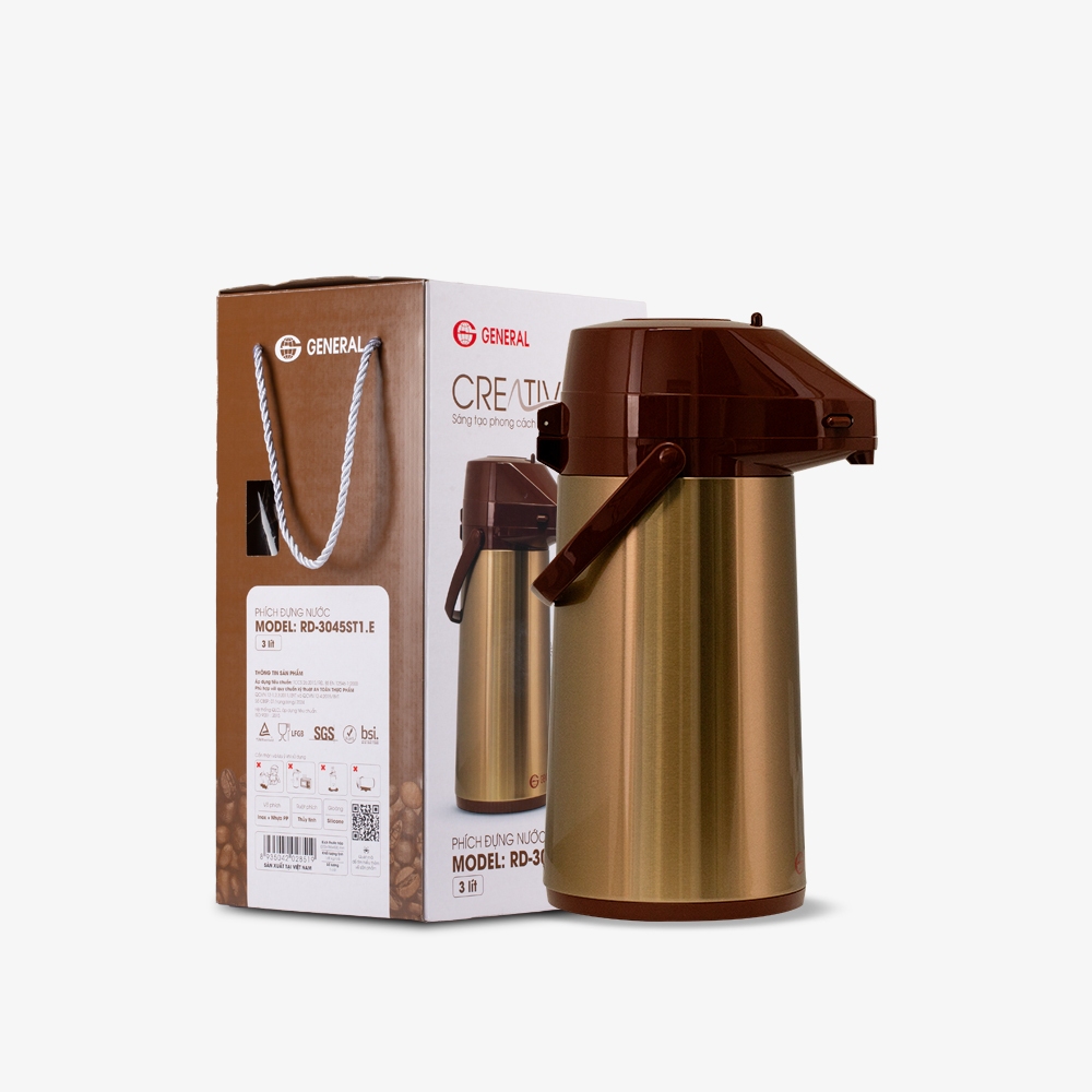 [Giảm 25k] Phích Đựng Nước Rạng Đông 3045ST1.E 3 Lít, Chất Liệu Inox Cao Cấp Có Nút Bấm Thuận Tiện Quai Xách Chắc Chắn