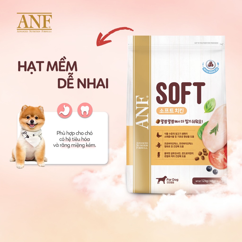 [300GRAM] ANF SOFT - Thức ăn hạt mềm cho chó dễ nhai tốt cho tiêu hóa mọi lứa tuổi vị Gà/Cá hồi 300gram