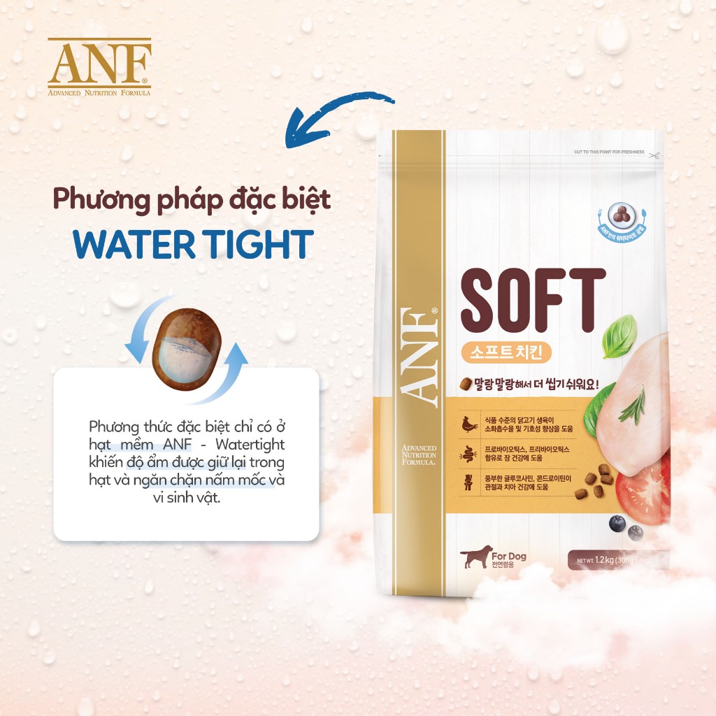 [300GRAM] ANF SOFT - Thức ăn hạt mềm cho chó dễ nhai tốt cho tiêu hóa mọi lứa tuổi vị Gà/Cá hồi 300gram