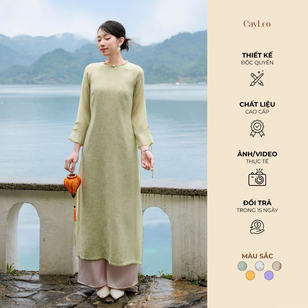 Áo dài cách tân nữ tết dáng suông cổ tròn tay dài Vỹ Bình tơ crep duyên dáng CayLeo Design - AD839