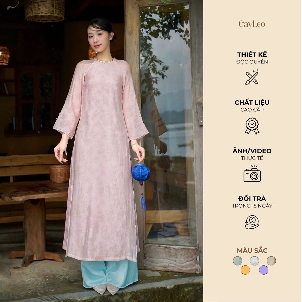 Áo dài cách tân nữ tết dáng suông cổ tròn tay dài Vỹ Bình tơ crep CayLeo Design - AD839 | BigBuy360 - bigbuy360.vn