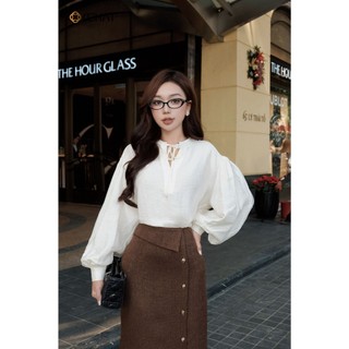 Áo Sơ Mi Nữ 𝐂𝐂𝐇𝐀𝐓 Dáng Suông Epure Dây Buộc Nơ Chất Liệu Đũi Mềm Mại 25ADV2006ST