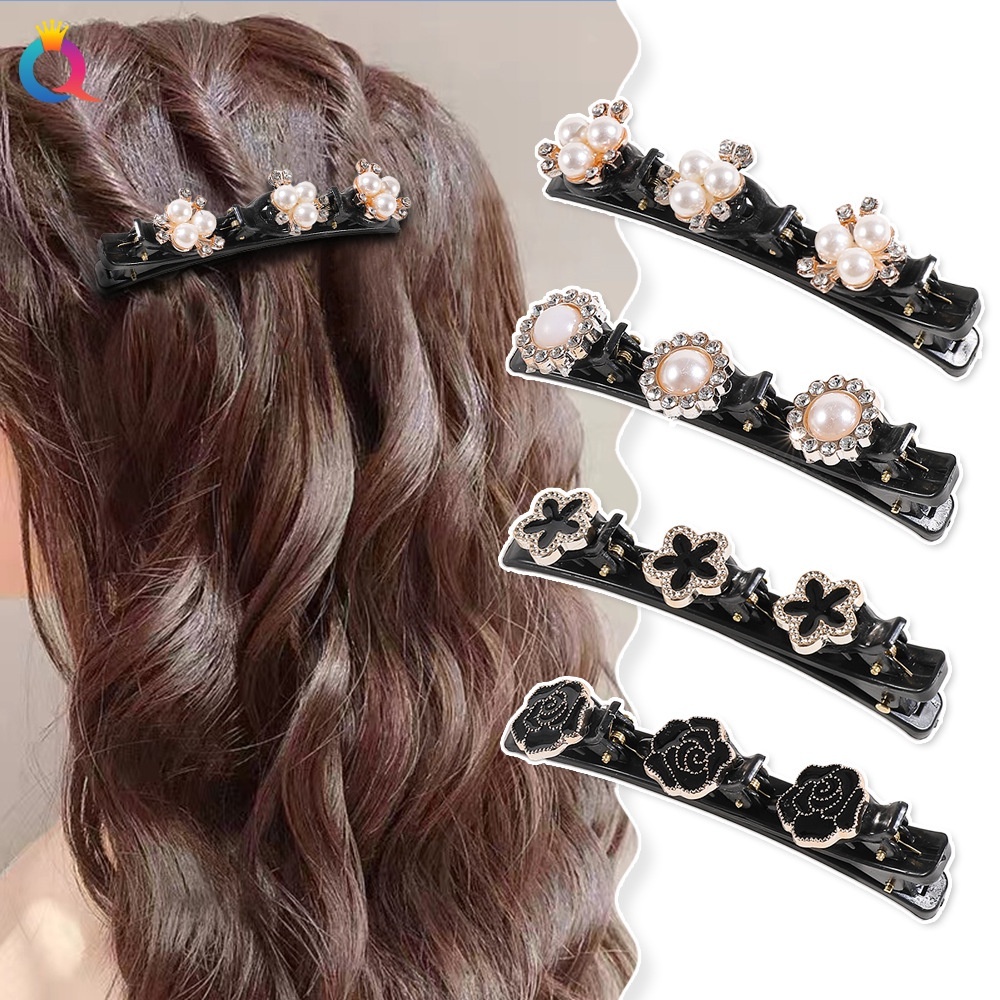 Kẹp Tóc Mái Mỏ Vịt Hai Lớp Tạo Kiểu Tóc Bện làm Phồng Tóc Họa Tiết Hoa, Hạt Ngọc Xinh Xắn Empoli
