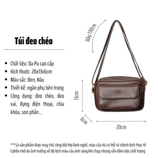 Túi đeo chéo nam nữ, túi đeo vai nắp gập dáng basic DC01
