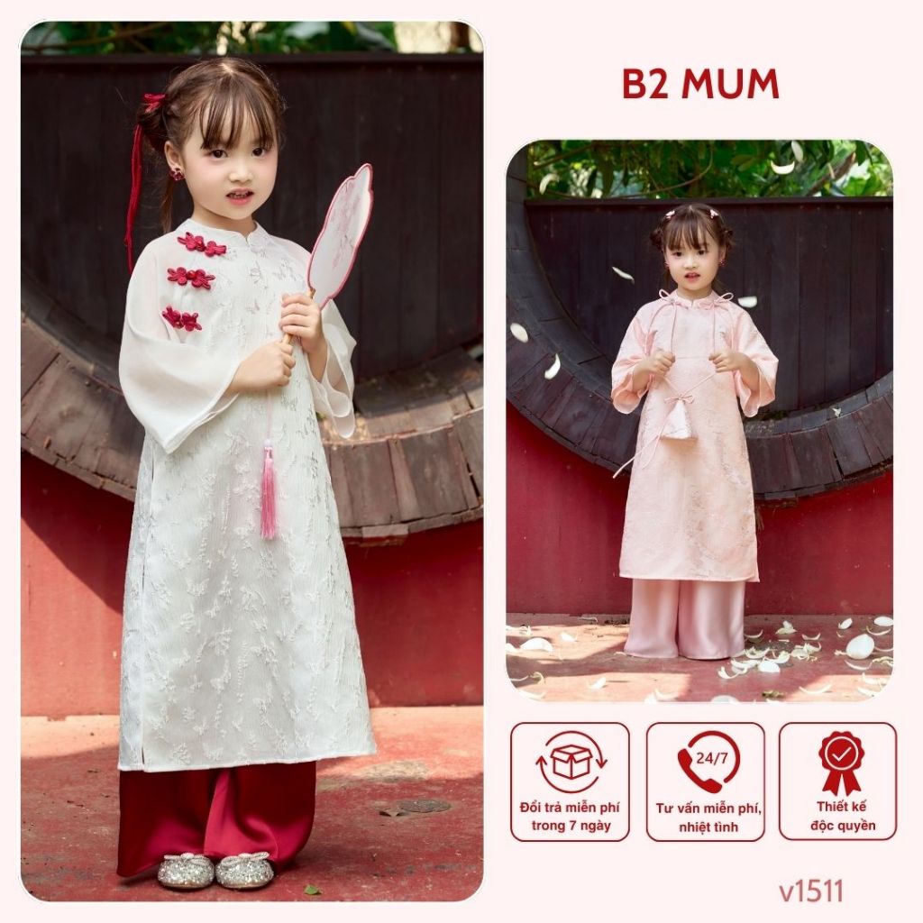 [ÁO DÀI BÉ] 13 - 33 kg họa tiết thêu, chất liệu Gấm cao cấp, mặc LỄ TẾT, SỰ KIỆN và MÙA LỄ HỘI - v1511 v1512 v1513 B2MUM