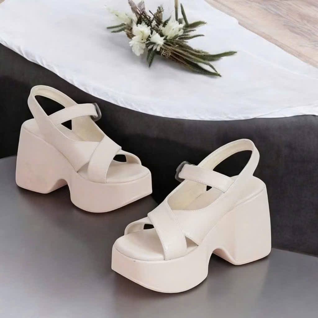 GIÀY SANDAL ĐẾ XUỒNG QUAI CHÉO KHÓA CÀI 10CM DA XỊN SIÊU BỀNqq VV