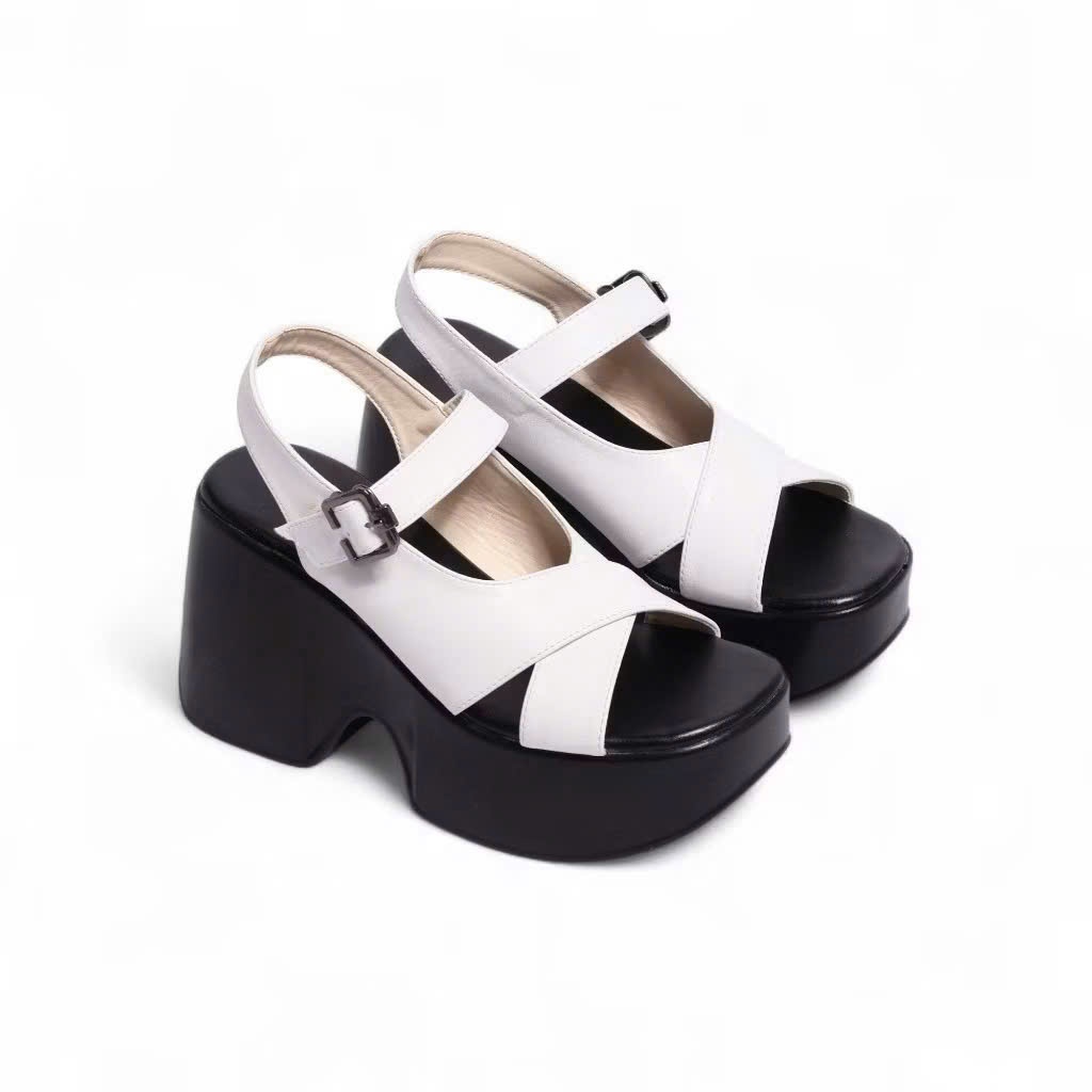 GIÀY SANDAL ĐẾ XUỒNG QUAI CHÉO KHÓA CÀI 10CM DA XỊN SIÊU BỀNqq VV