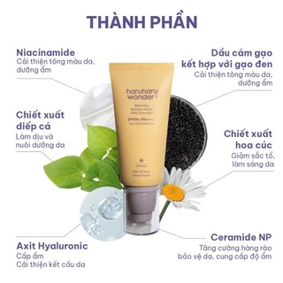 Kem Chống Nắng Thuần Chay HARUHARU WONDER Black Rice Daily Sunscreen SPF50+ PA++++ 50ml – Dưỡng Ẩm & Bảo Vệ Da