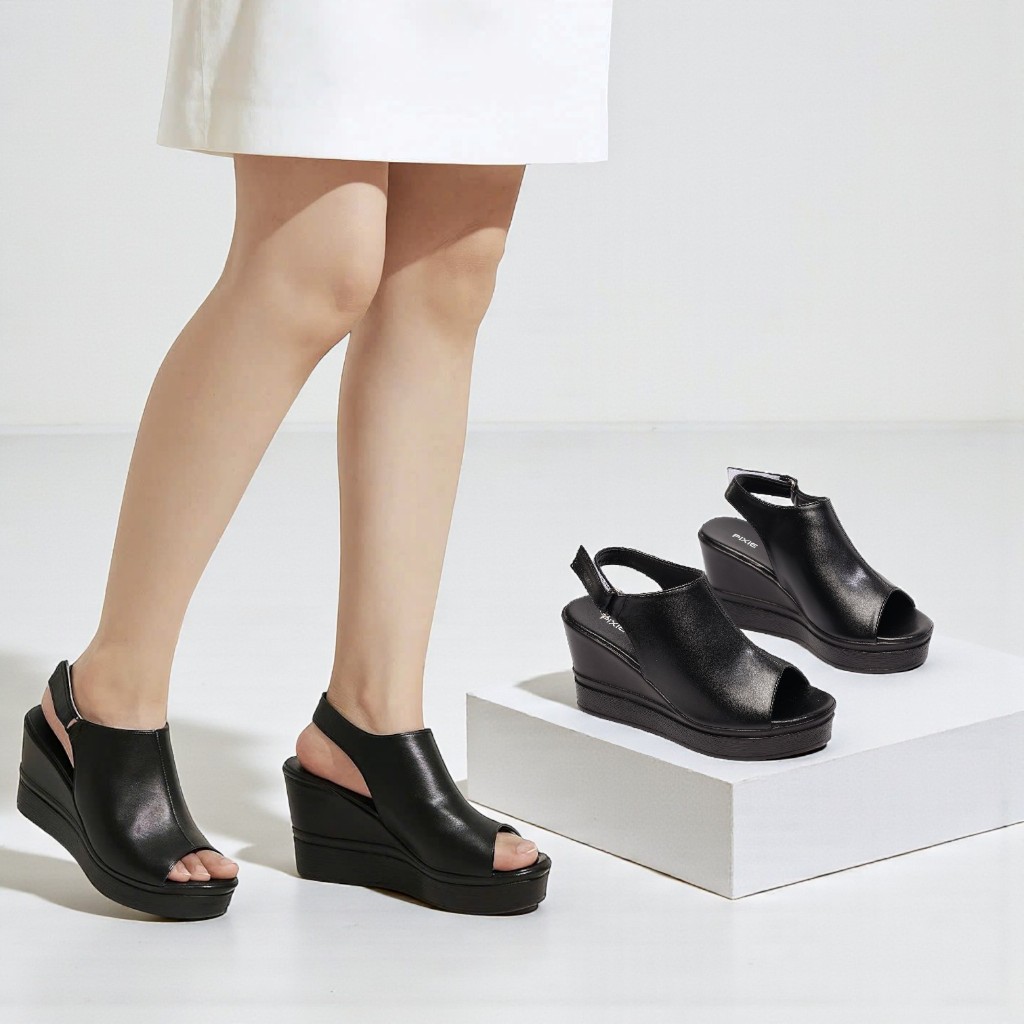 Giày Sandal Nữ Đế Xuồng 8cm Giả Boot Hở Mũi Thời Trang Pixie H419