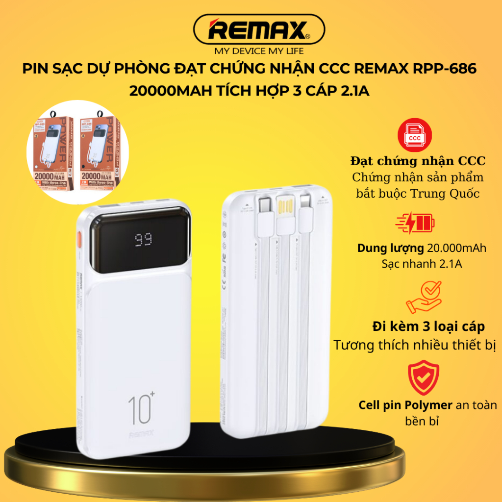 Pin sạc dự phòng đạt chứng nhận CCC REMAX RPP-683 10.000mAh & RPP-686 ...