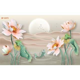 Tranh Vải Hoa Sen Decor Trang Trí Phòng Khách Phòng Ngủ Tạo Không Gian Rộng, Thoáng, TẶNG KEO LL