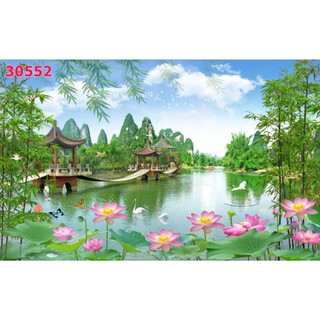 Tranh Vải Hoa Sen Decor Trang Trí Phòng Khách Phòng Ngủ Tạo Không Gian Rộng, Thoáng, TẶNG KEO LL