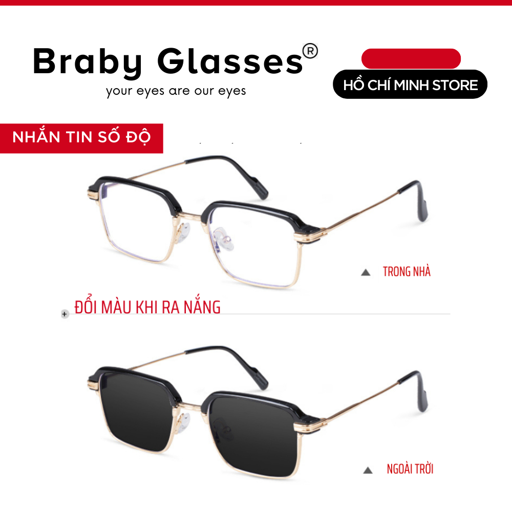 Gọng kính lão đọc sách viễn thị đổi màu Braby Glasses cho người lớn tuổi kim loại cao cấp chắc chắn KL09