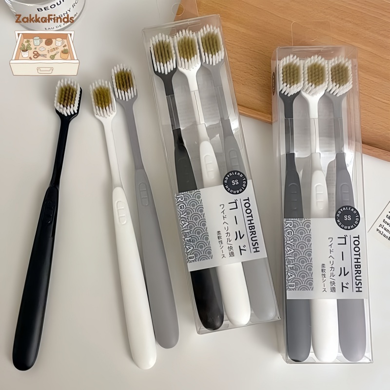 Bộ 3 Bàn Chải Nhật Bản Đầu Rộng Lông Mềm | Tối Giản, Cho Gia Đình & Du Lịch