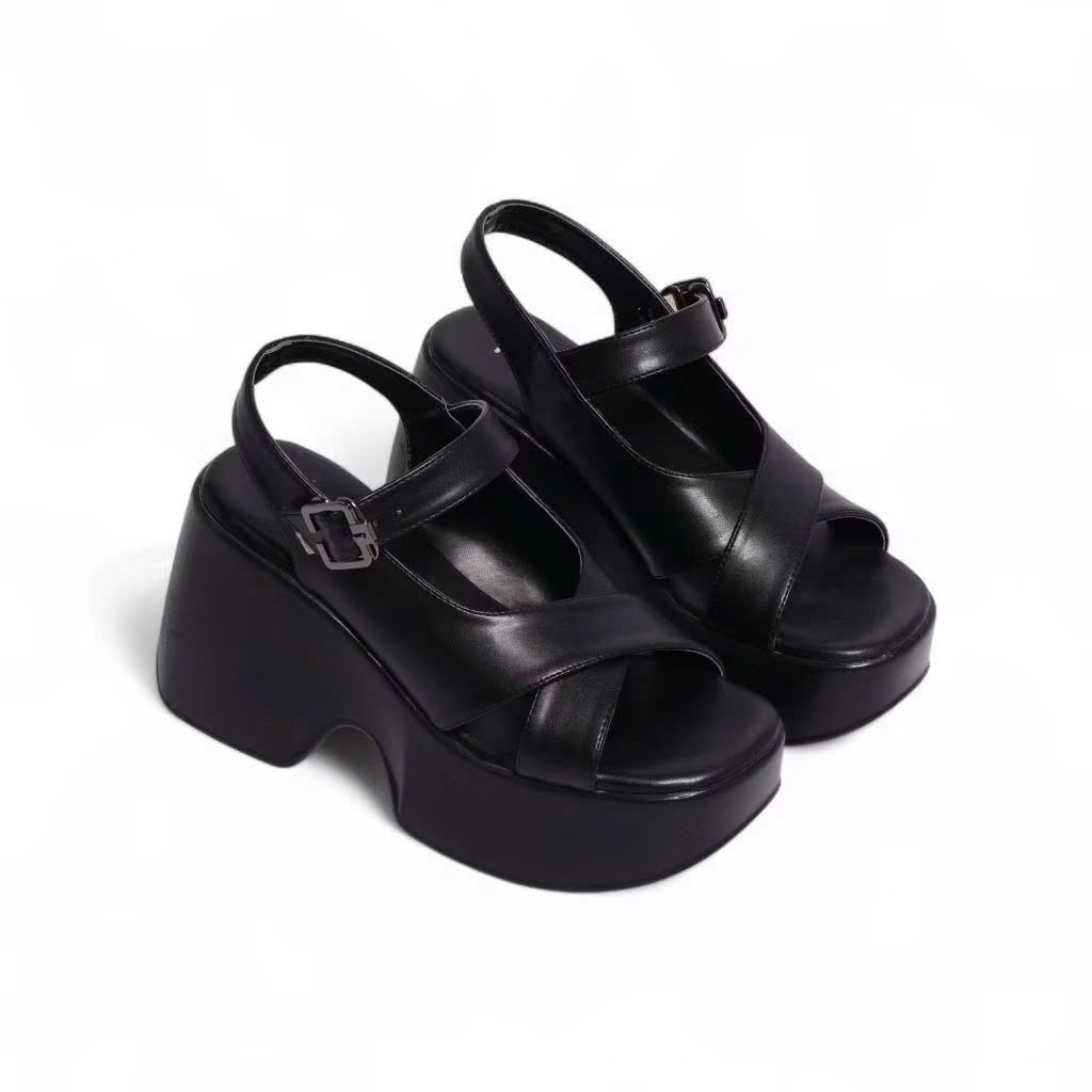 GIÀY SANDAL ĐẾ XUỒNG QUAI CHÉO KHÓA CÀI 10CM DA XỊN SIÊU BỀNqq VV