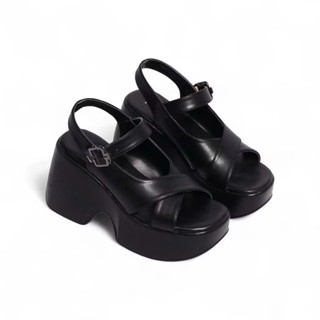 GIÀY SANDAL ĐẾ XUỒNG QUAI CHÉO KHÓA CÀI 10CM DA XỊN SIÊU BỀNPPII
