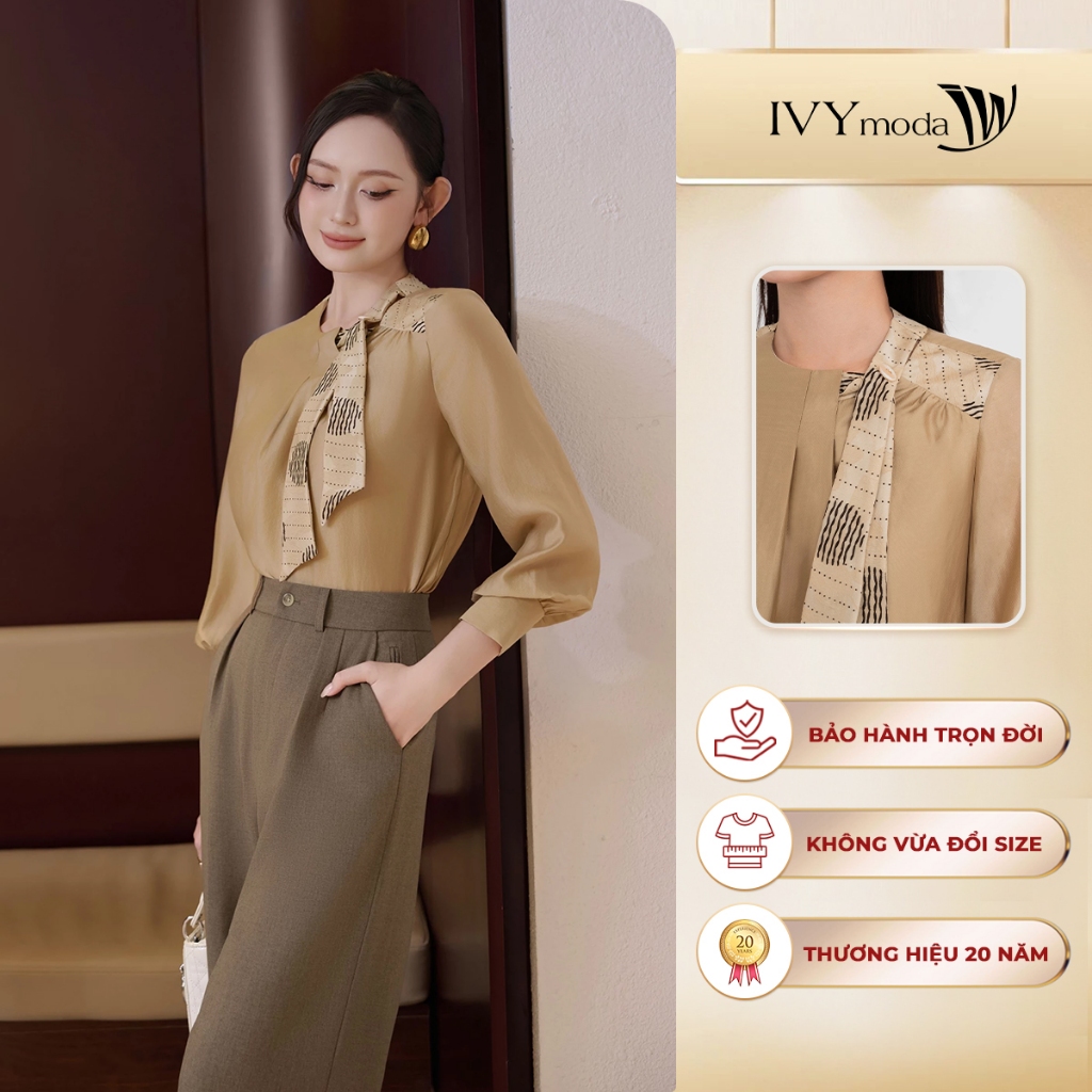 Áo sơ mi nữ dài tay cổ cách điệu, áo sơ mi nữ kiểu công sở IVY moda MS 17T0289