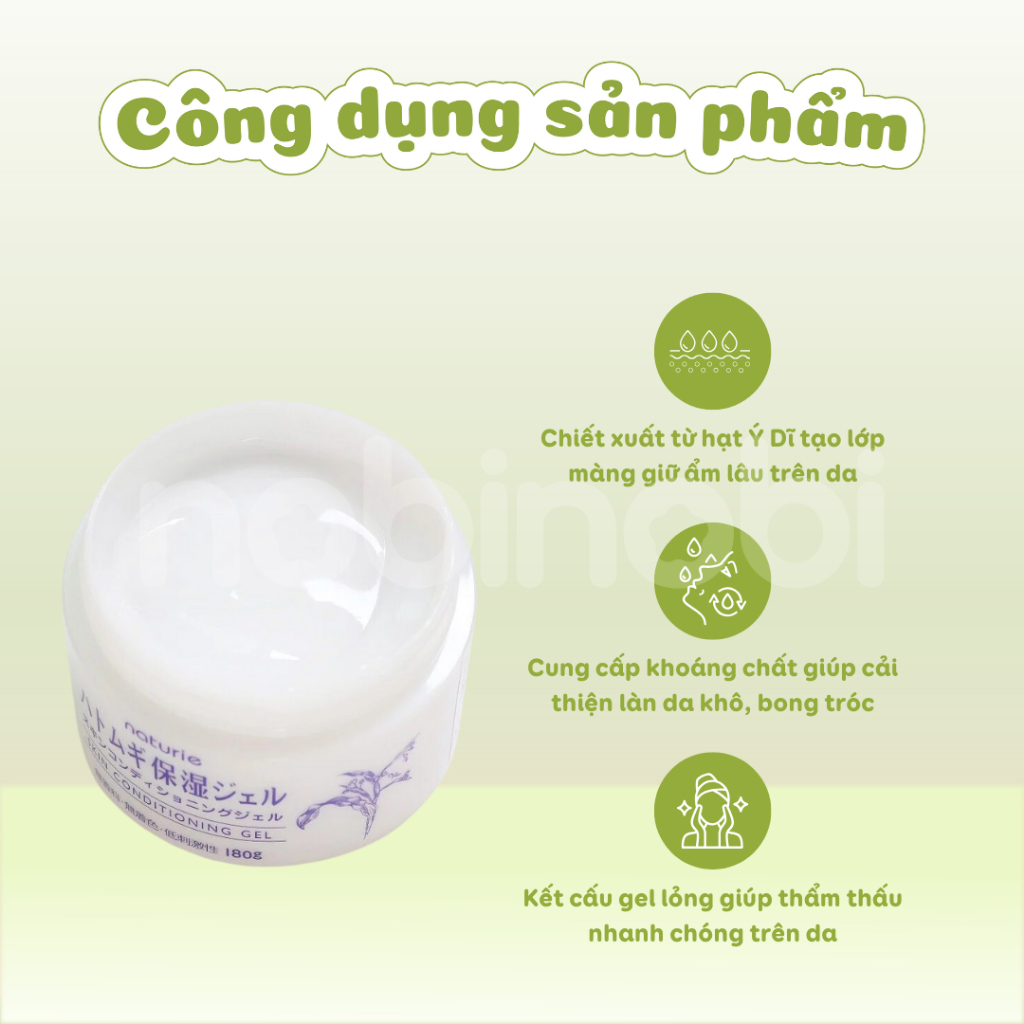 Kem dưỡng ẩm da Hatomugi Naturie dạng gel chiết xuất hạt ý dĩ 180g