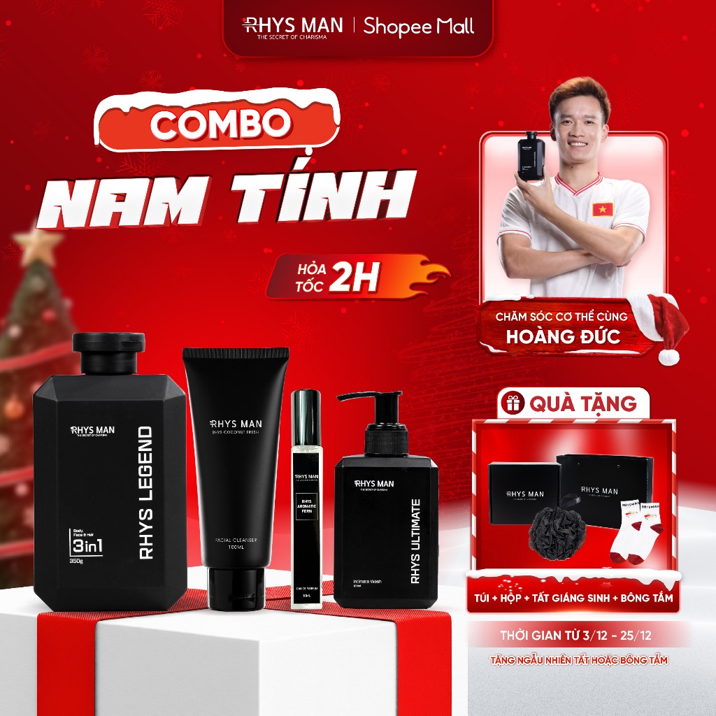 Bộ quà tặng-Sữa tắm gội 3in1 350ml & Sữa rửa mặt 100ml & Dung dịch vệ sinh 120ml & Nước hoa nam RHYS MAN