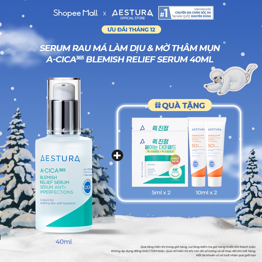 Dưỡng chất rau má làm dịu da mờ vết thâm AESTURA A-CICA365 Blemish Relief Serum 40ml