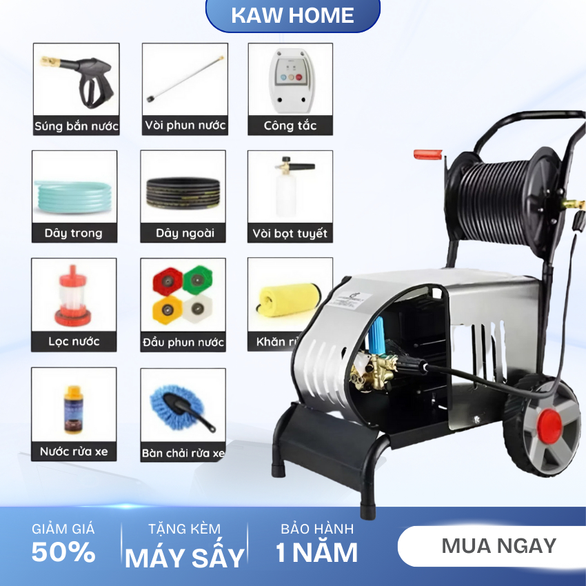Máy rửa xe cao áp KAW 4000W – máy rửa xe chuyên dụng cho tiệm rửa xe và gia đình rửa sân vườn