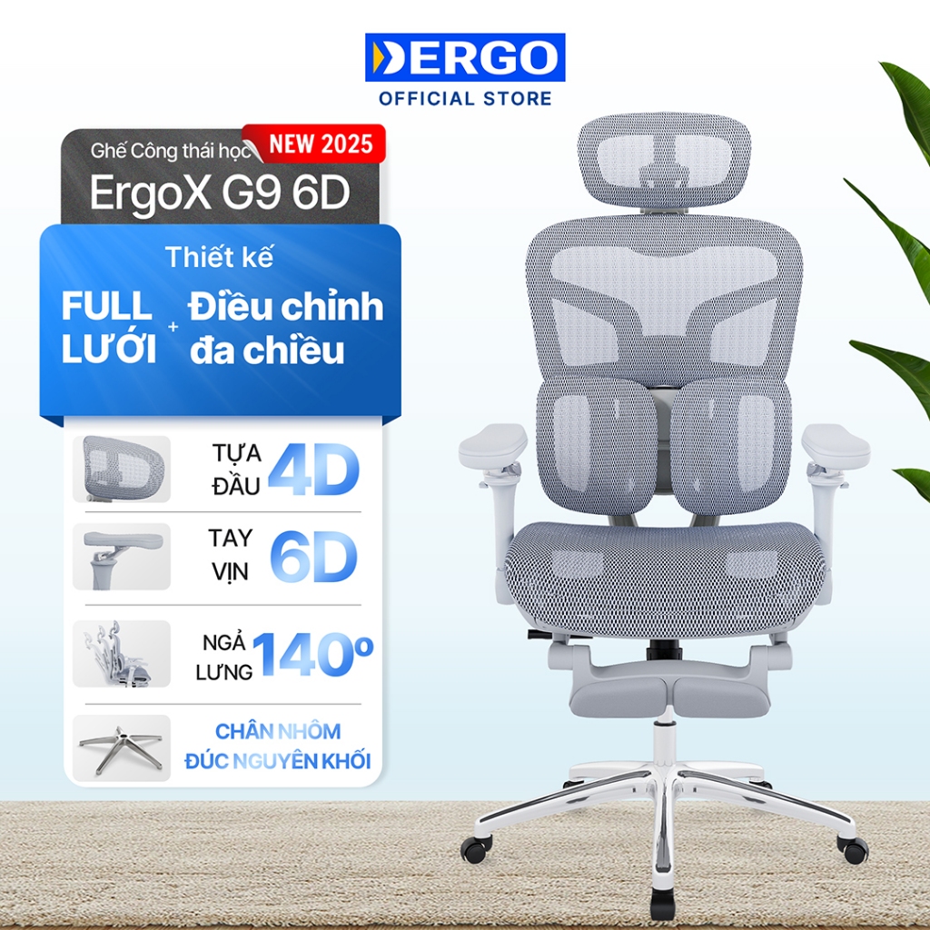 [MỚI - VOUCHER 200K] Ghế Công Thái Học Ergonomic DERGO ErgoX Full Lưới Chân Nhôm, Tay vịn Đa Chiều, Ngả 140°